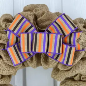 Halloween Striped Wreath Bow - Orange Purple Black Burlap Wreath Embellishment for Making Your Own