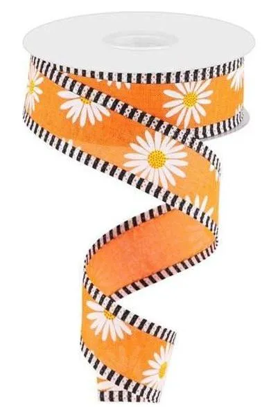 1.5" Daisy Stripe Royal Ribbon: New Orange (10 Yards)