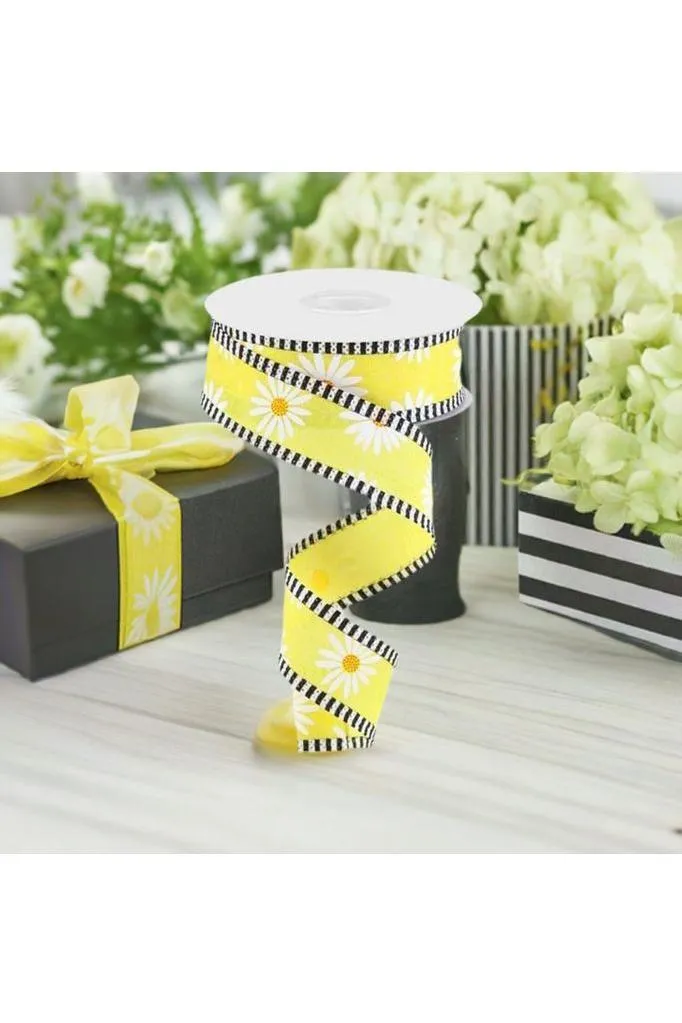 1.5" Daisy Stripe Royal Ribbon: Yellow (10 Yards)