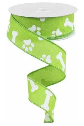 1.5" Paw Print Royal Ribbon: Lime Green (10 Yards)