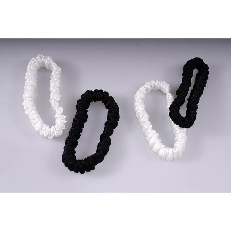 4 Pack Skinny Silk Scrunchies - Black & White - dropshipping