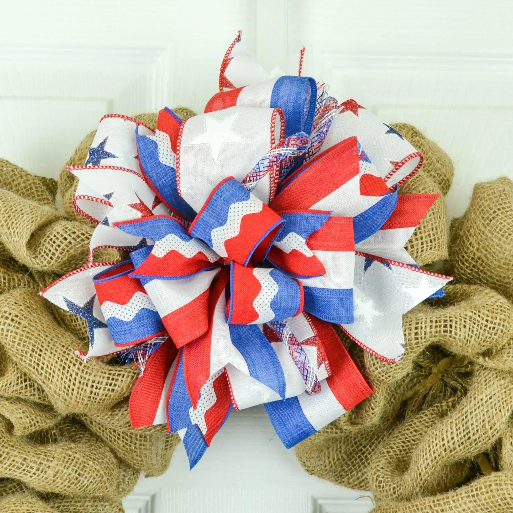 4th of July Large Wreath Bow, Red White Blue