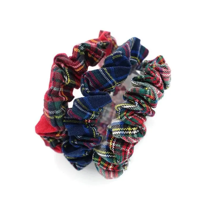 A Pack of 3 Tartan Check Mini Hair Bobble Elastic Scrunchies Korean Hair Accessory