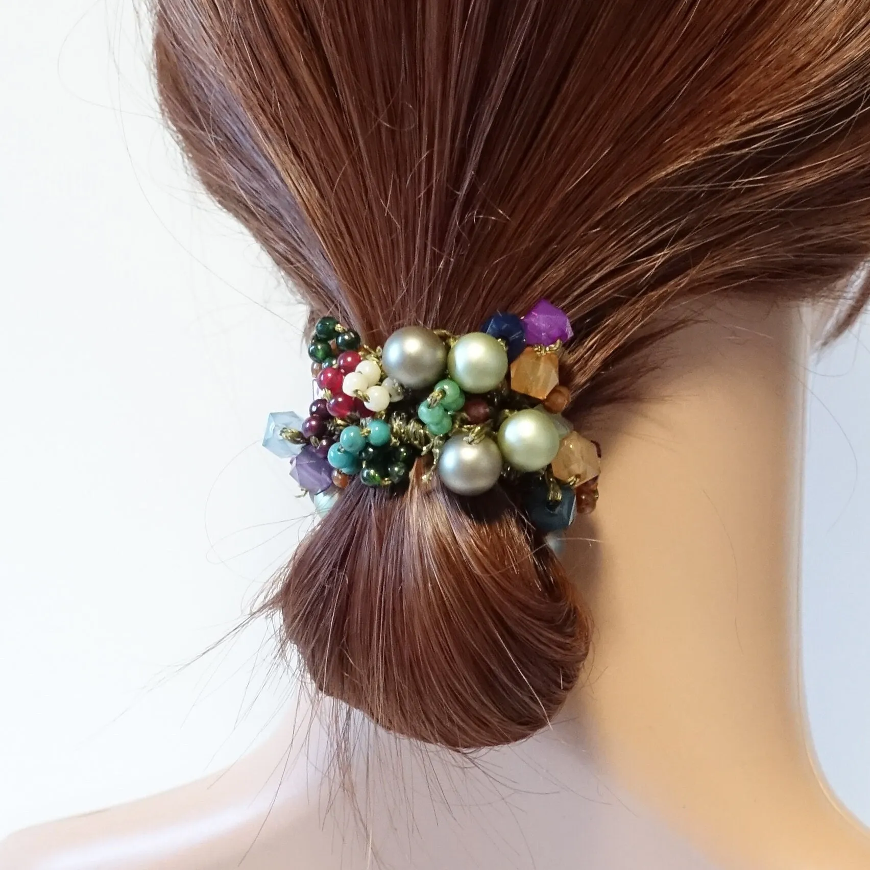 Acrylic vivid color Ball Ponytail Holder Beaded Crochet Knit Wrapped Elastic hair tie pretty women hair accessory