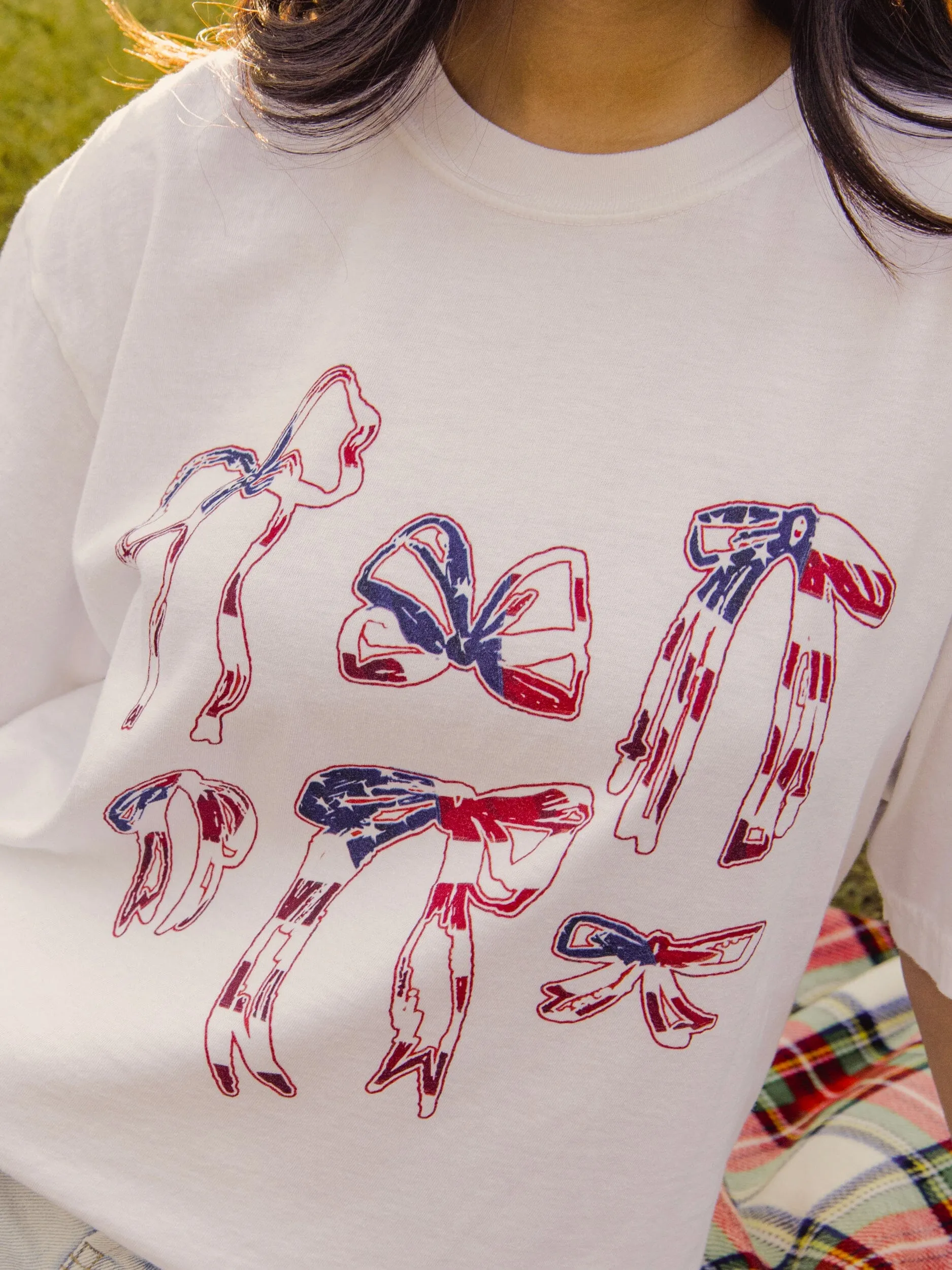 American Flag Bows White Tee