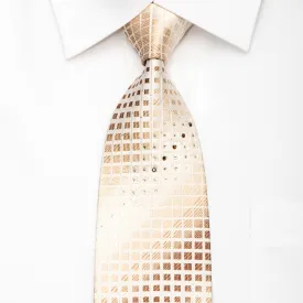 Austin Reed Men's Silk Necktie Brown Squares On Beige Sparkling With Rhinestones