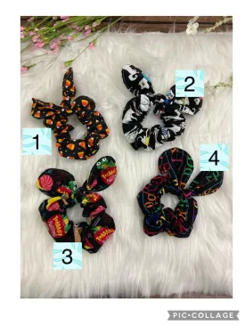 Back to School -Candy Corn -Handmade Hair Scrunchies with Bows - Cotton Accessories Fashion - Set of 3 Pack or Individual Scrunchie Hair Tie