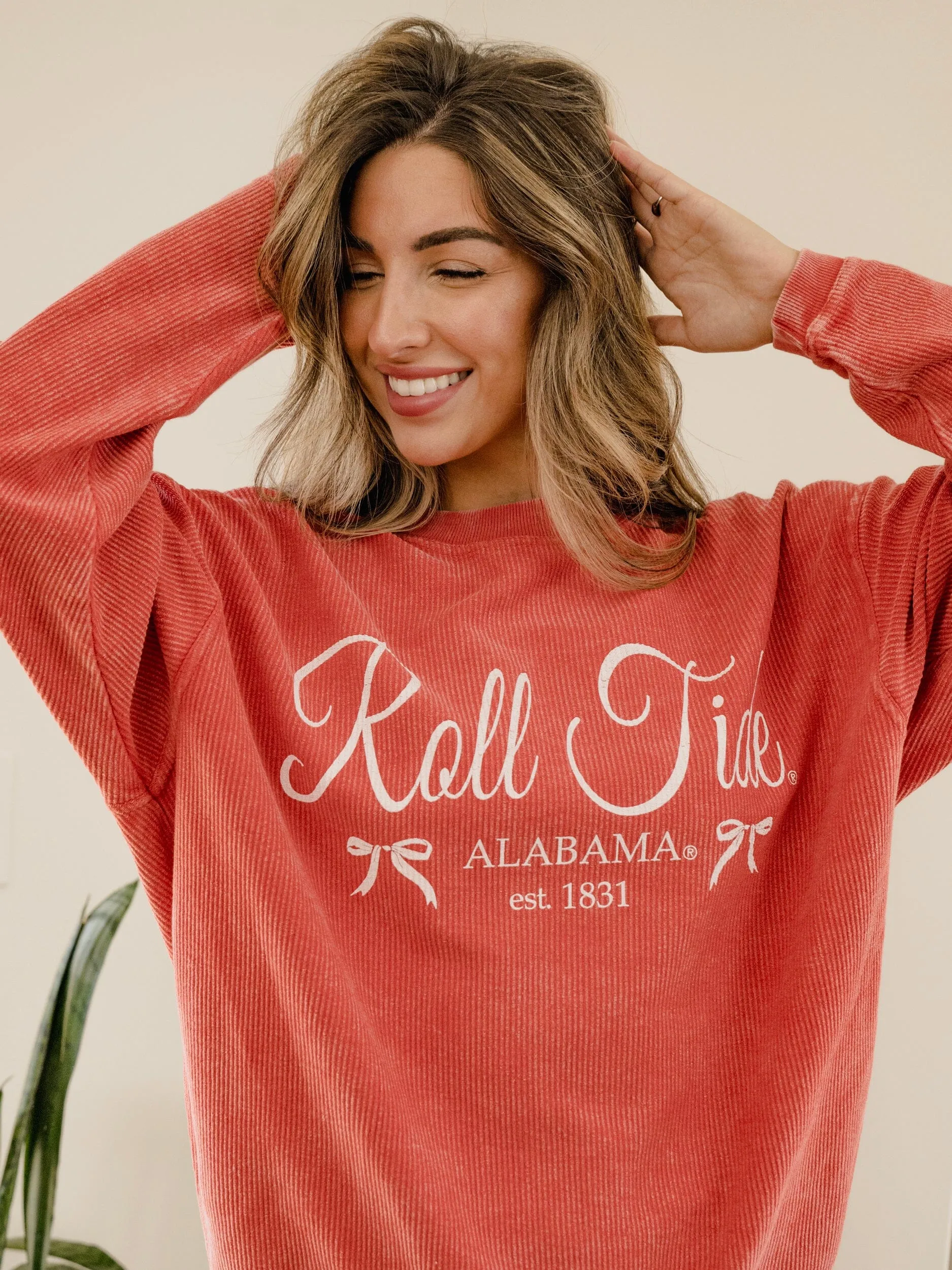 Bama Established Bows Red Corded Crew Sweatshirt