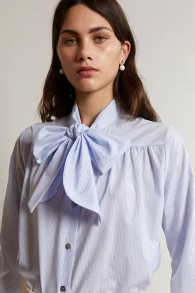 Bianca Blouse | Cotton Stripe | Baby Blue   White