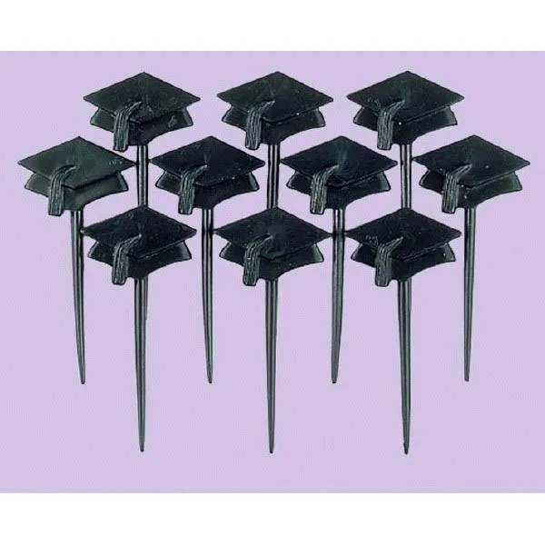 Black Graduation Cap Plastic Cupcake Picks 10 Ct