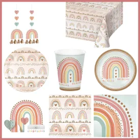 Boho Rainbow 60 Piece Birthday Party Kit for 8