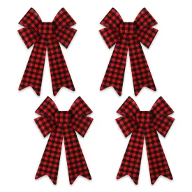 Buffalo Plaid Checkered Bows for Christmas & Holiday Decorations, 9" x 15" (Pack of 4)