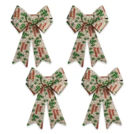 Burlap Merry Christmas Tree Bows for Christmas and Holiday Decorations, 9" x 15" Inch (Pack of 4)