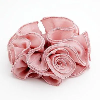 Chiffon Flower Glittering Fiber Edge Trim  Elastic Ponytail Holder Scrunchies