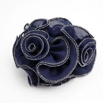 Chiffon Flower Glittering Fiber Edge Trim  Elastic Ponytail Holder Scrunchies