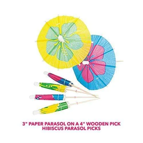 Cocktail Umbrellas and Food Picks for Luau Party - 144 count Umbrellas and 72 Food Picks (Hibiscus Flower Pattern)