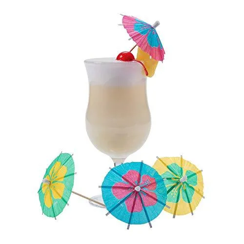 Cocktail Umbrellas and Food Picks for Luau Party - 144 count Umbrellas and 72 Food Picks (Hibiscus Flower Pattern)