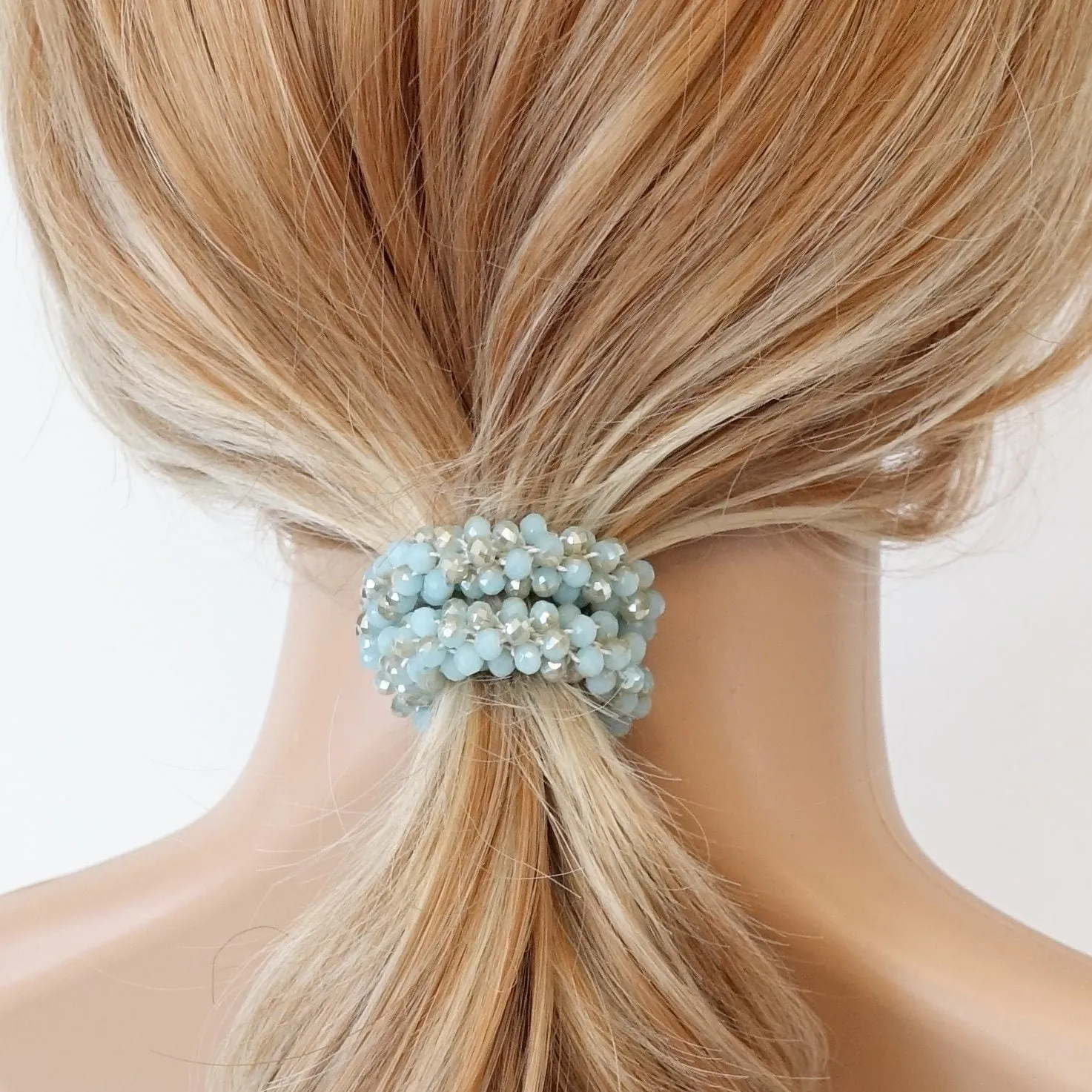 crystal glass beaded 2 tone hair elastic pony tail holder dazzling hair ties