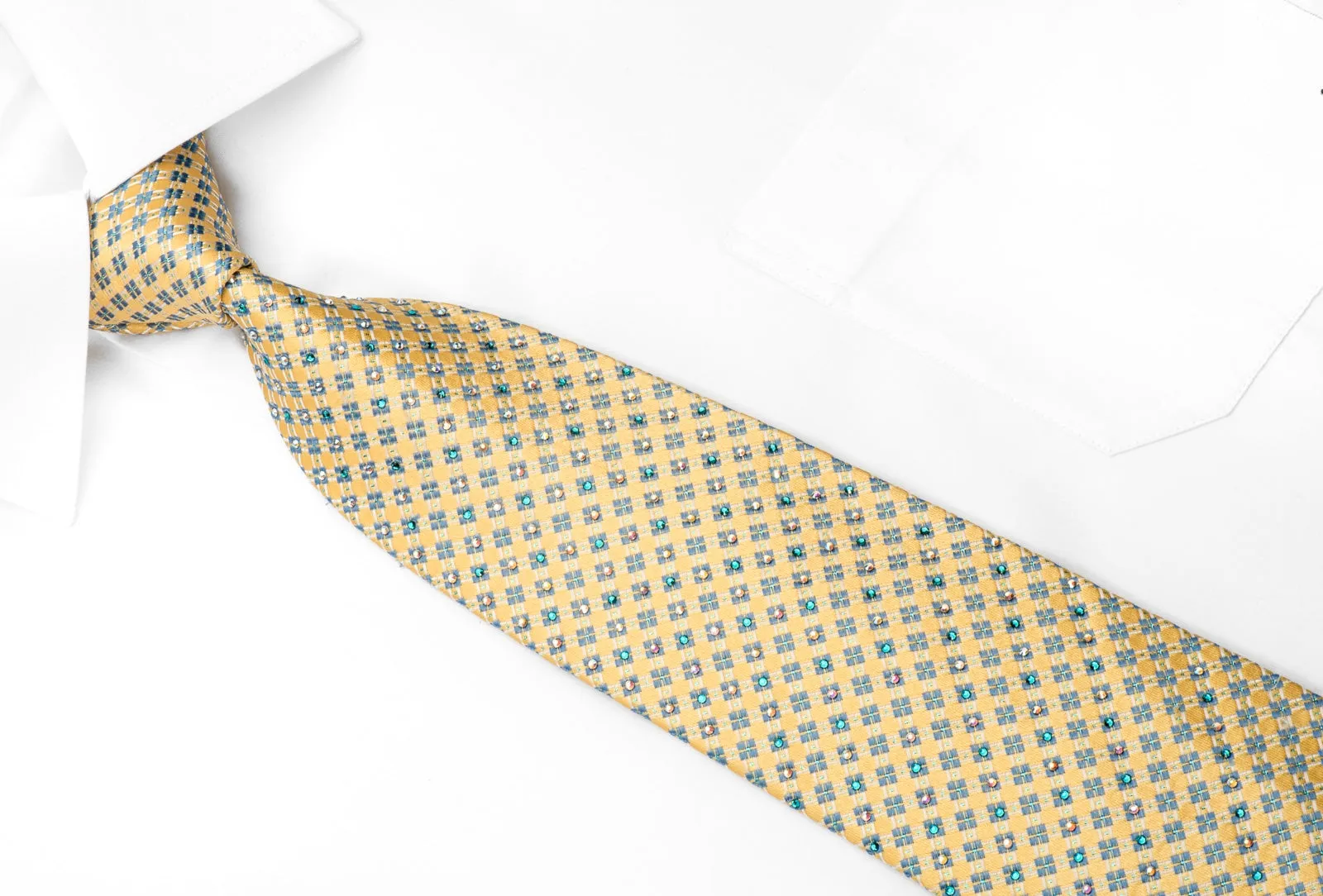 Daks Men's Silk Rhinestone Necktie Trellis On Yellow With Sparkles