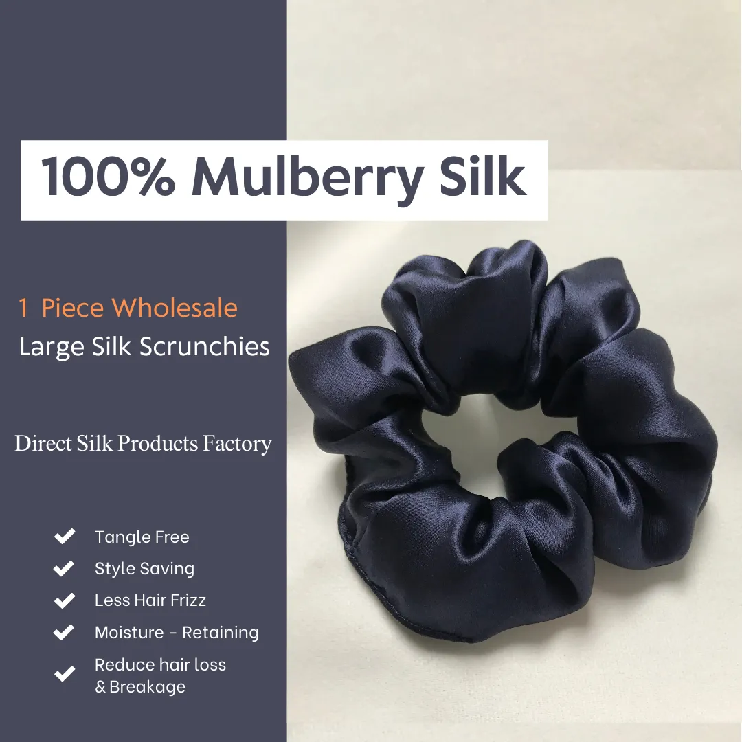 Dark Blue Silk Scrunchies Large