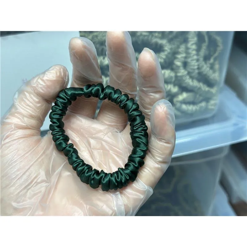 Dark Green silk scrunchies mini