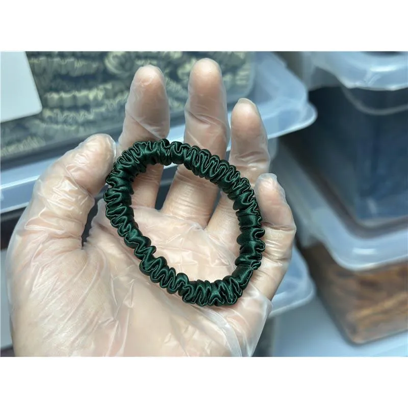 Dark Green silk scrunchies mini