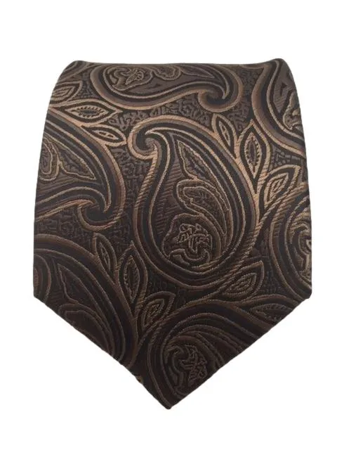 Elegant Brown Paisley Men's XL Tie