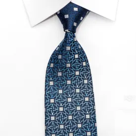 Emprise Mens Silk Necktie Geometric On Blue Sparkling With Rhinestones