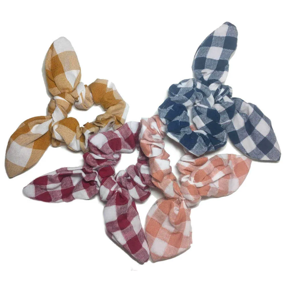 Gingham Plaid Scrunchies with Tails