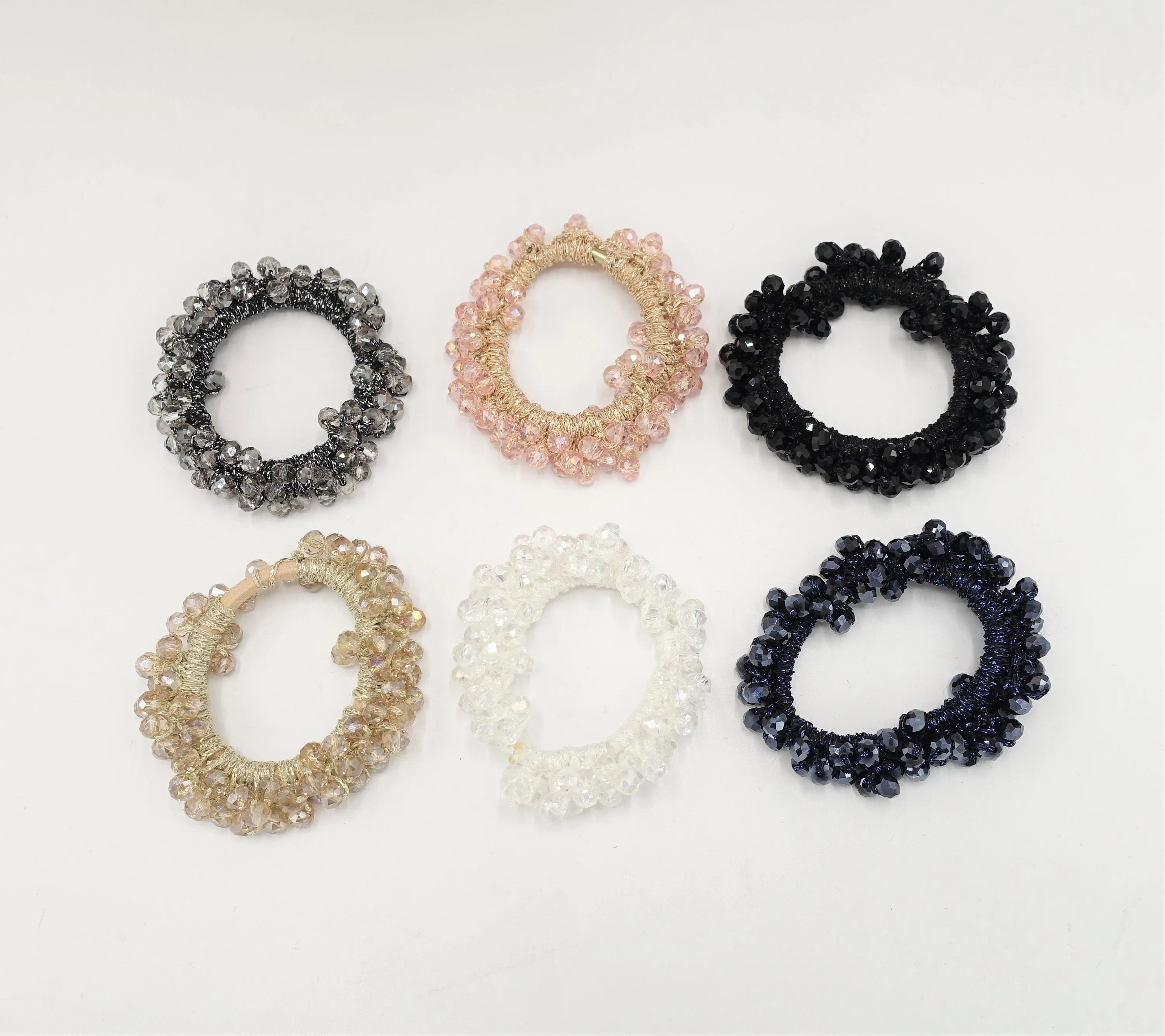 glass beads beaded hair elastic ponytail holder women scrunchies