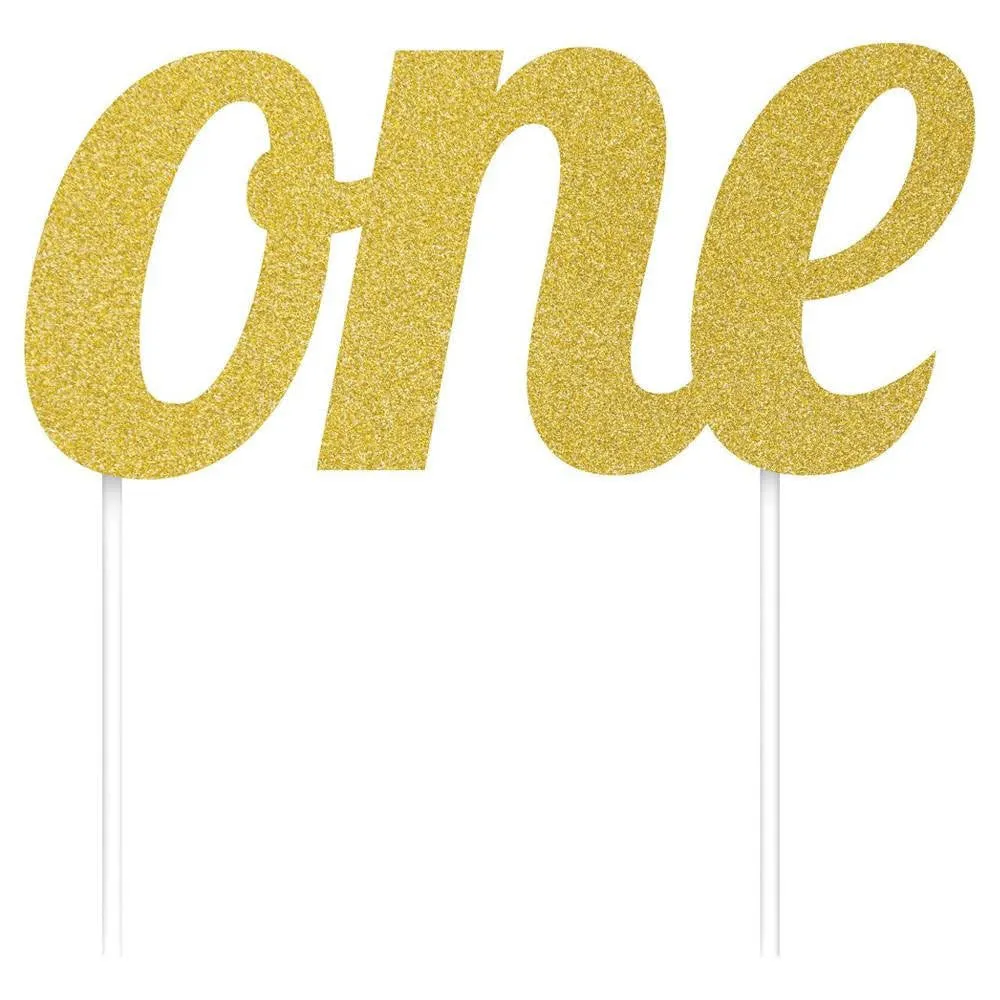 Gold Glitter One Cake Topper