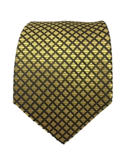 Gold Men's Tie, Pocket Square and Cufflinks with Black Diamond Design