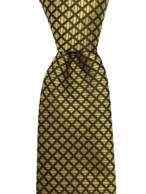 Gold Men's Tie, Pocket Square and Cufflinks with Black Diamond Design