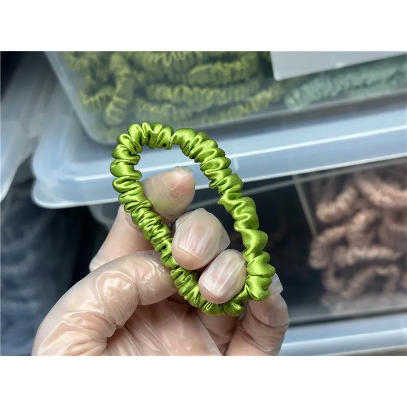 Grass Green silk scrunchies mini