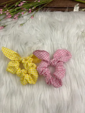 Handmade Gingham Pink, Purple, Blue, Yellow Hair Scrunchies with Bows -Cotton Accessories Fashion -Set Pack or Individual Scrunchie Hair Tie