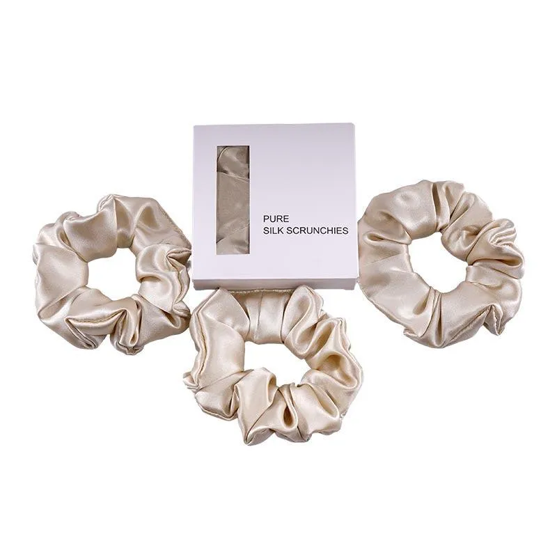 Large Silk Scrunchies - Beige - 3 Pack - Dropshipping