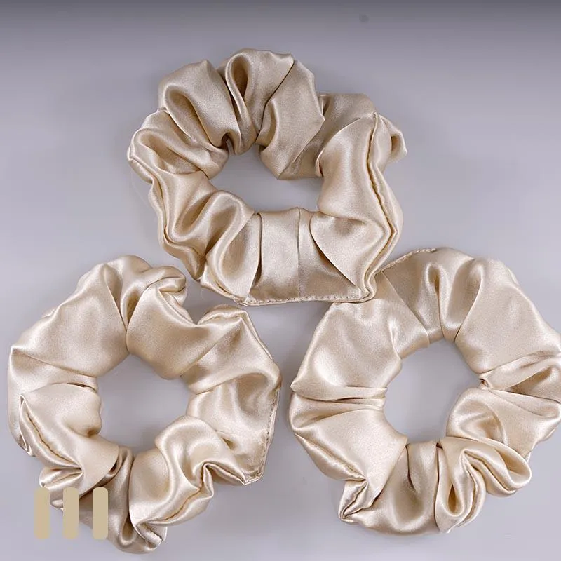 Large Silk Scrunchies - Beige - 3 Pack - Dropshipping