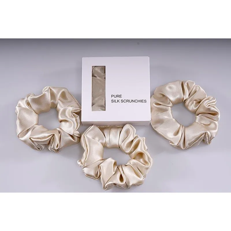 Large Silk Scrunchies - Beige - 3 Pack - Dropshipping