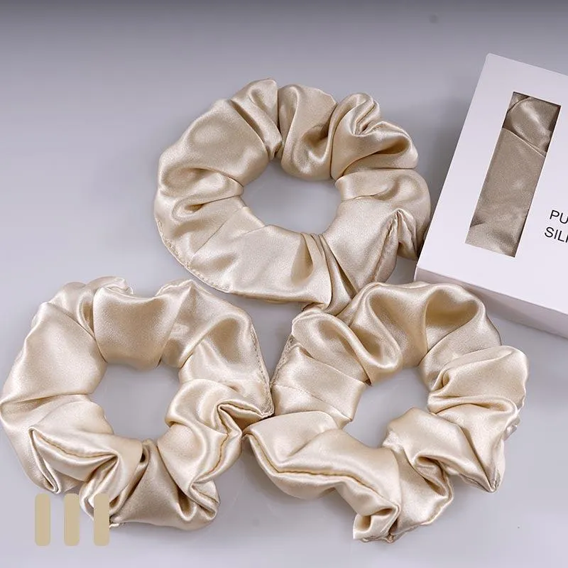 Large Silk Scrunchies - Beige - 3 Pack - Dropshipping