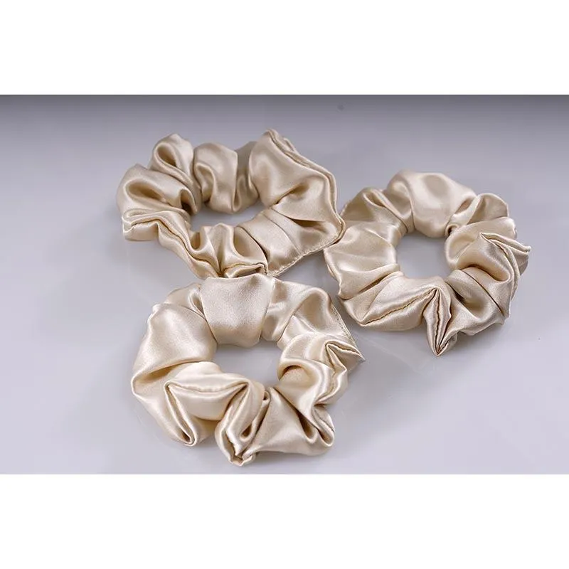 Large Silk Scrunchies - Beige - 3 Pack - Dropshipping