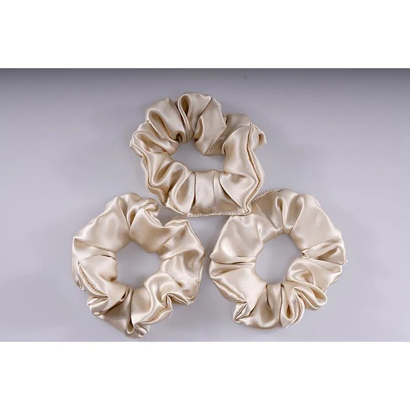 Large Silk Scrunchies - Beige - 3 Pack - Dropshipping