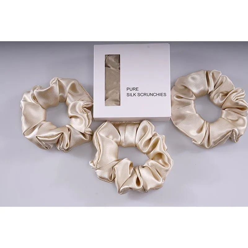 Large Silk Scrunchies - Beige - 3 Pack - Dropshipping