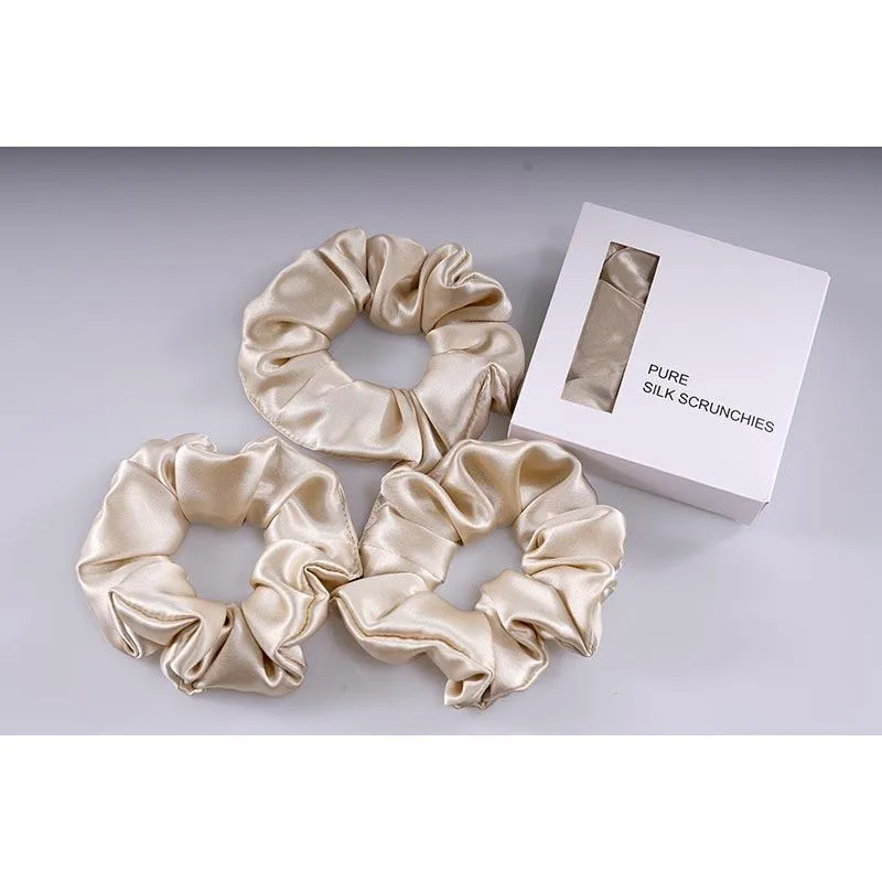 Large Silk Scrunchies - Beige - 3 Pack - Dropshipping