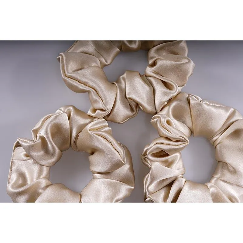 Large Silk Scrunchies - Beige - 3 Pack - Dropshipping