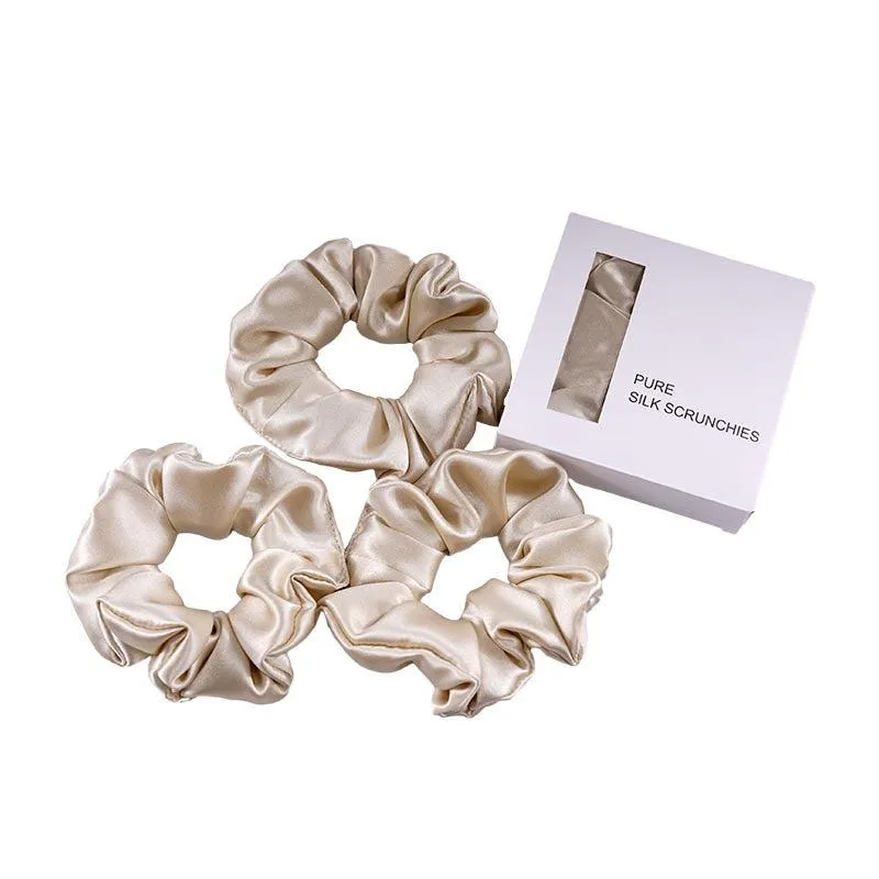 Large Silk Scrunchies - Beige - 3 Pack - Dropshipping