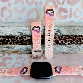 Leopard Blush Kisses Print Silicone Band For Fitbit Versa 3/4/Sense