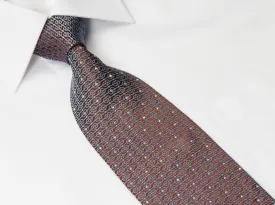 Louis Quatorze Men's Silk Necktie Blue Geometric On Brown With Crystal Rhinestones