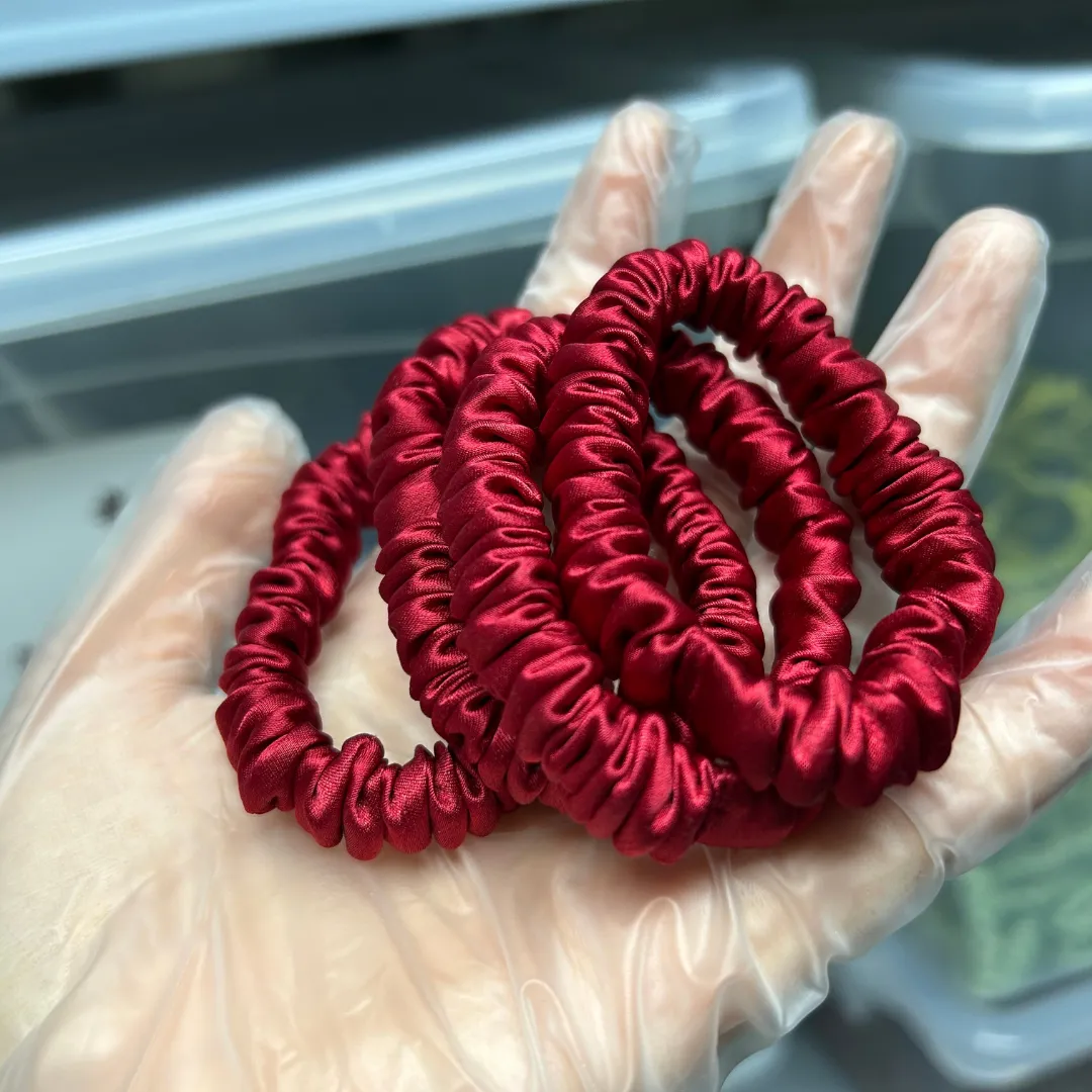 Maroon silk scrunchies mini