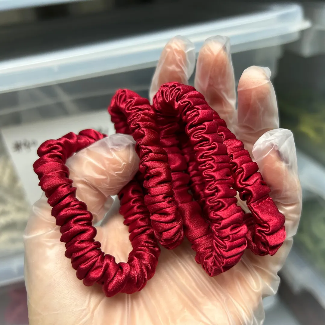 Maroon silk scrunchies mini