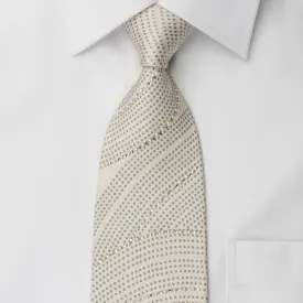 MCM White Rhinestone Necktie With White Pearls Silver Geometric Design